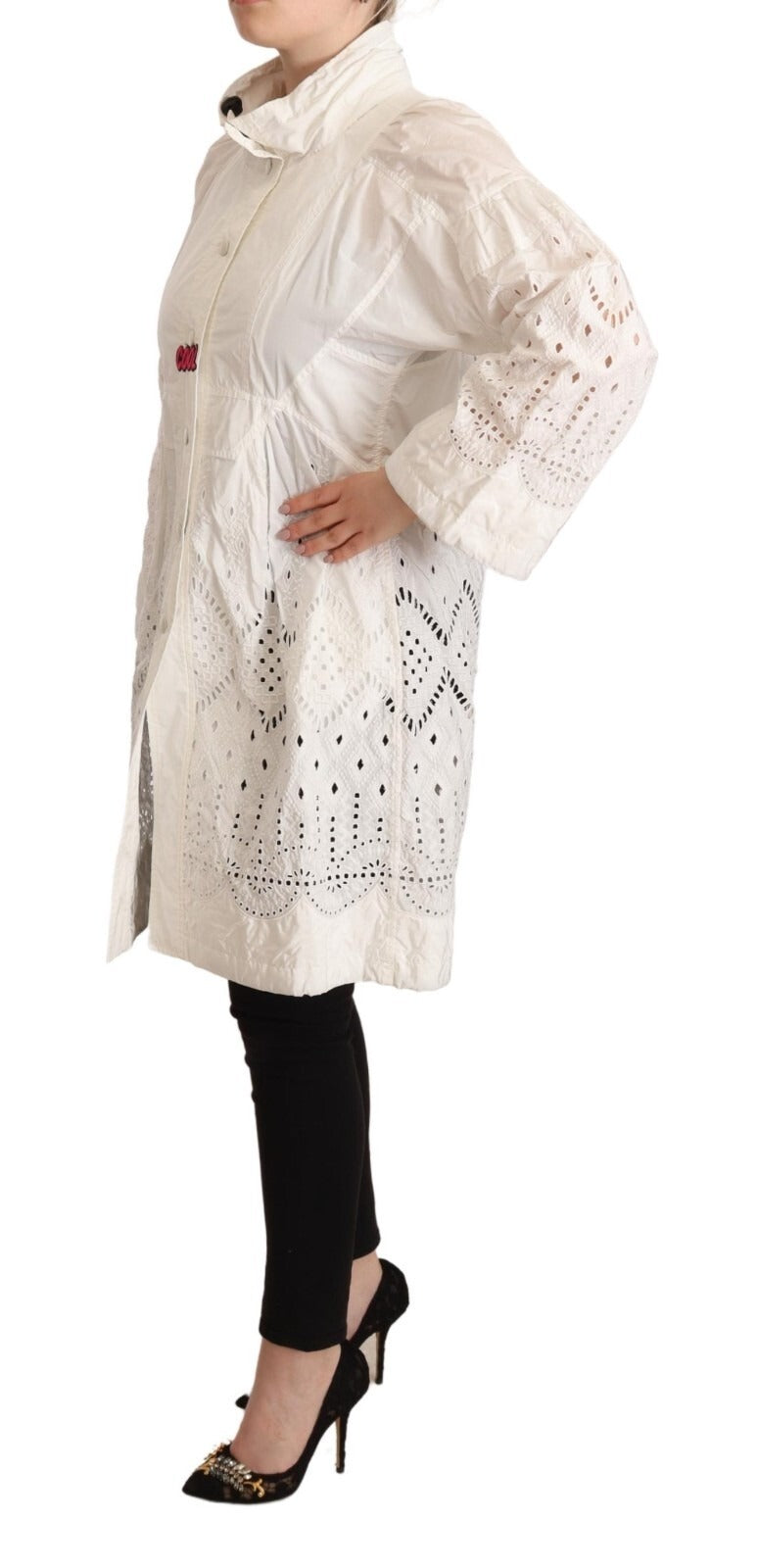Button Down White Long Sleeve Polyester Jacket