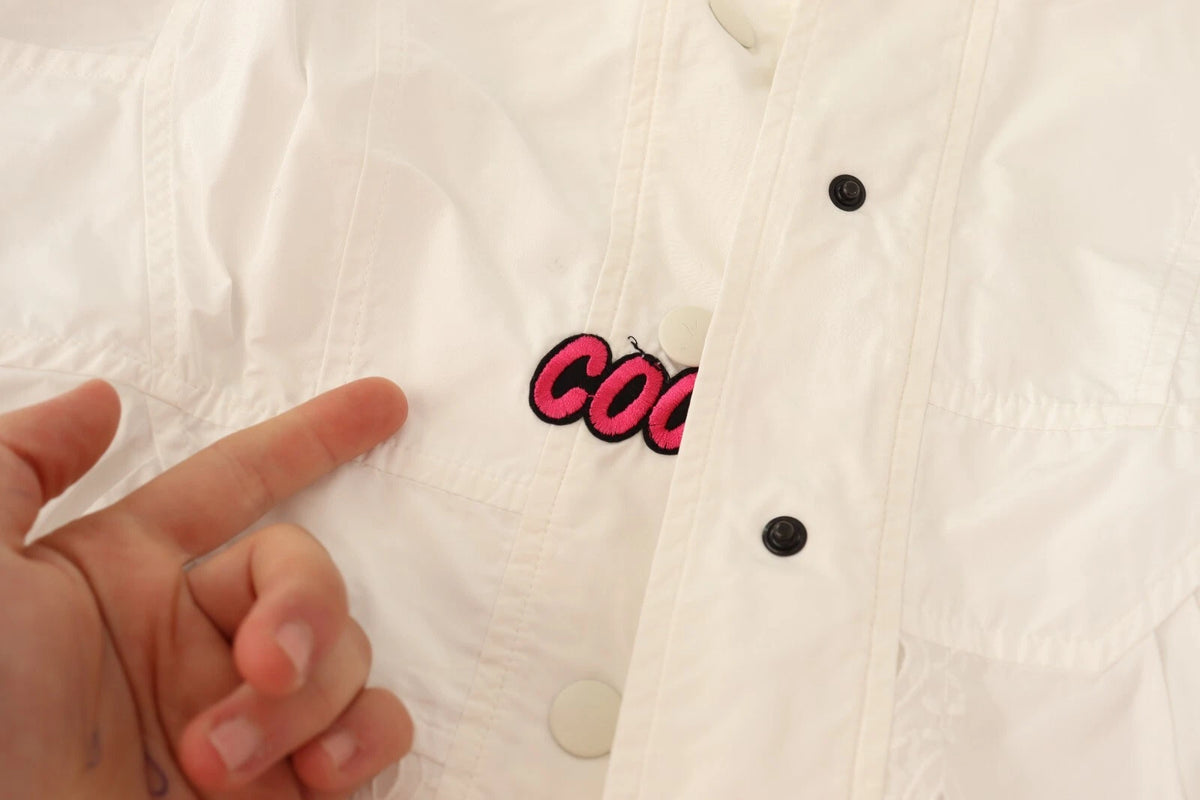 Button Down White Long Sleeve Polyester Jacket