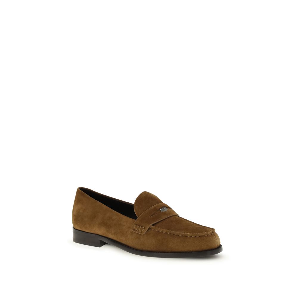 Beige Calf Leather Bos Taurus Slip-On Loafers
