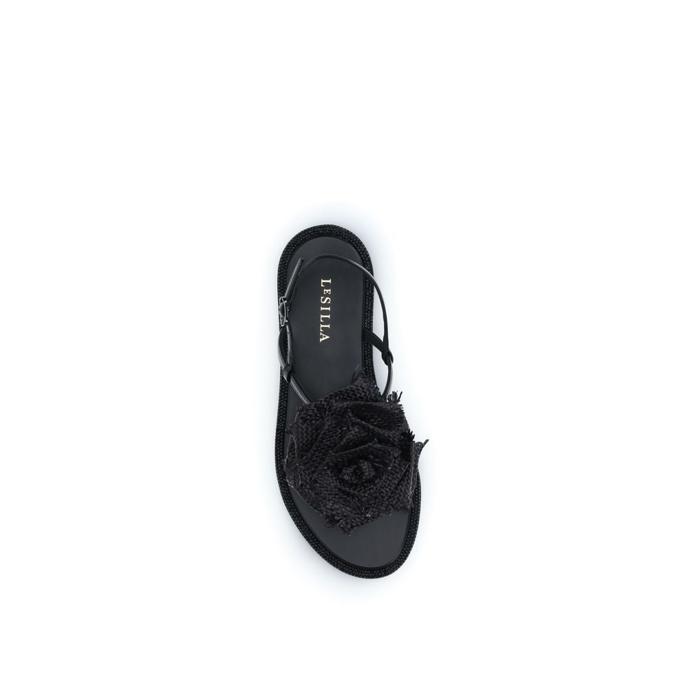 Black Calf Leather Bos Taurus Flat Sandals