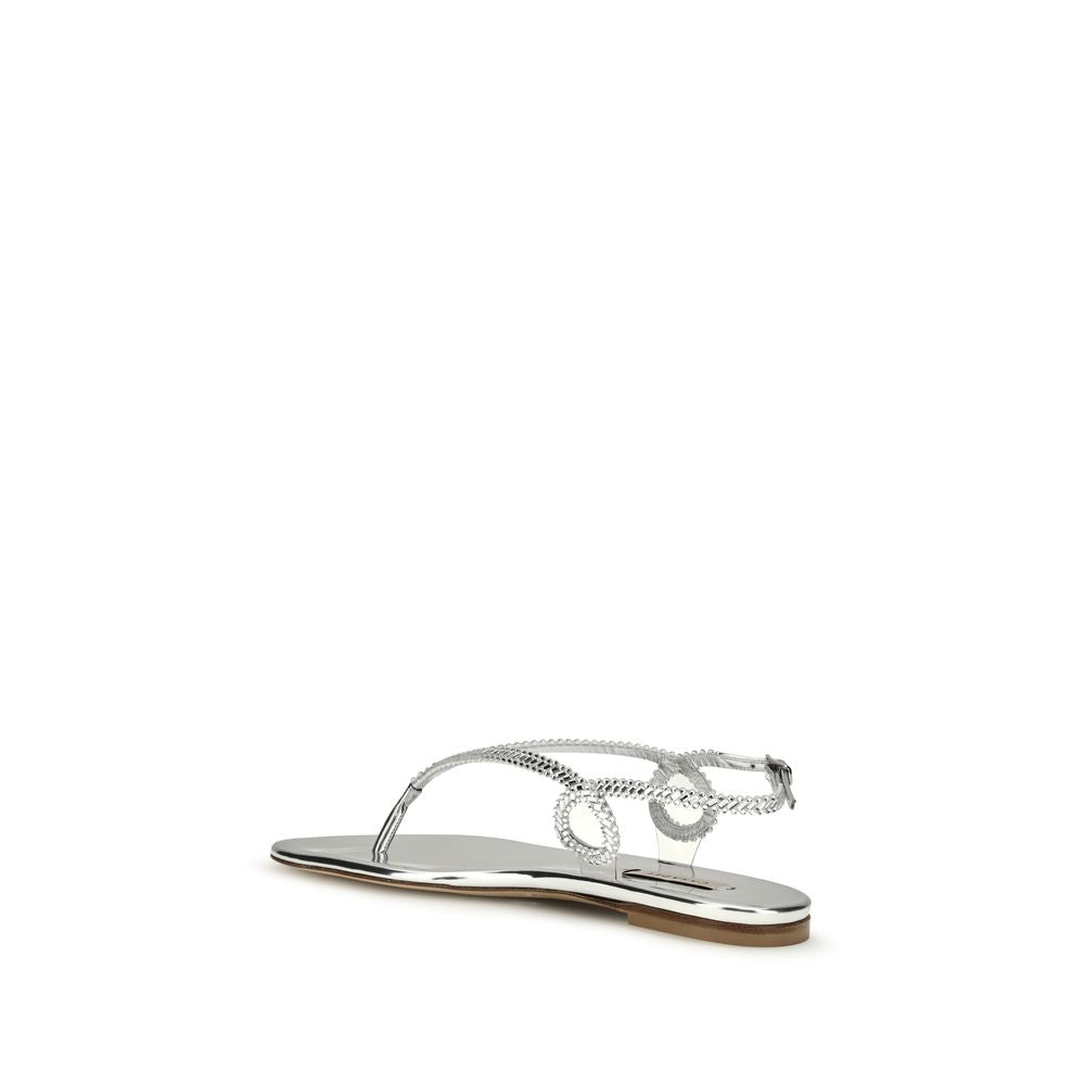 Silver Calf Leather Bos Taurus Flat Sandals