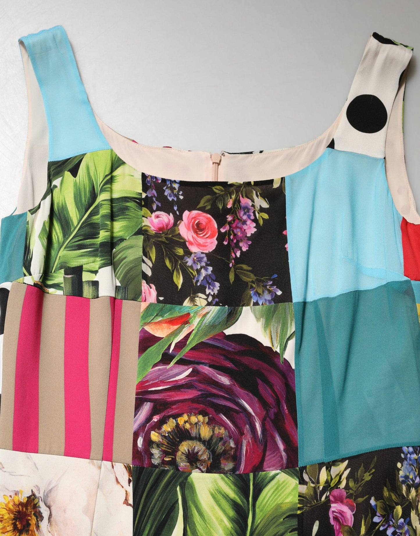 Multicolor Patchwork Silk Sleeveless Dress