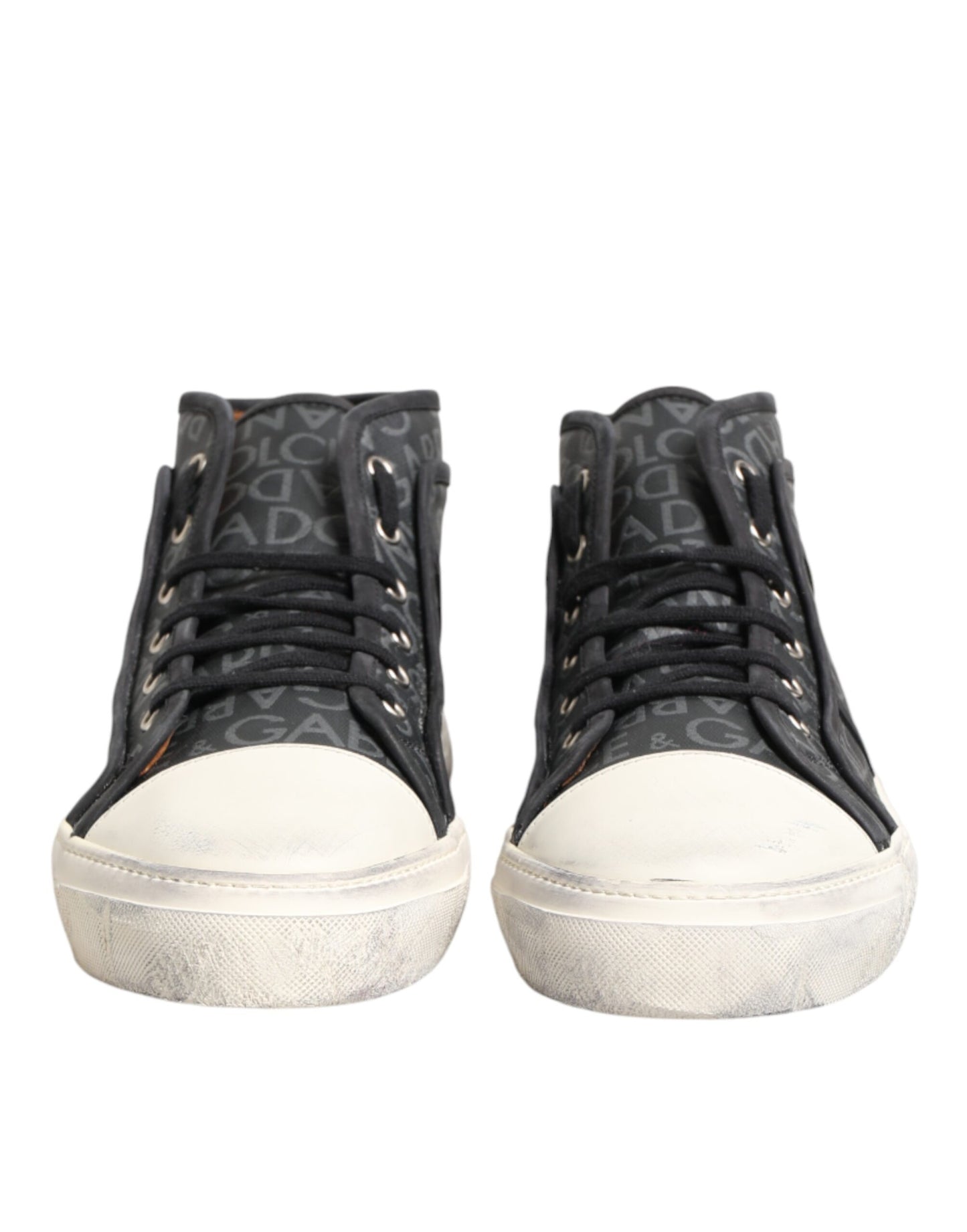 Black White Canvas Logo Mid Top Sneakers Shoes