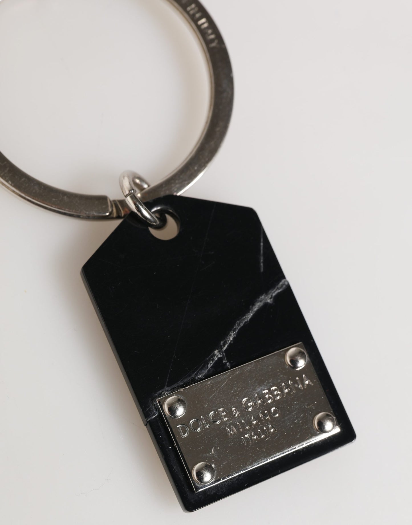 Black Silver Brass LogoPlaque Metal Ring Keyring Keychain