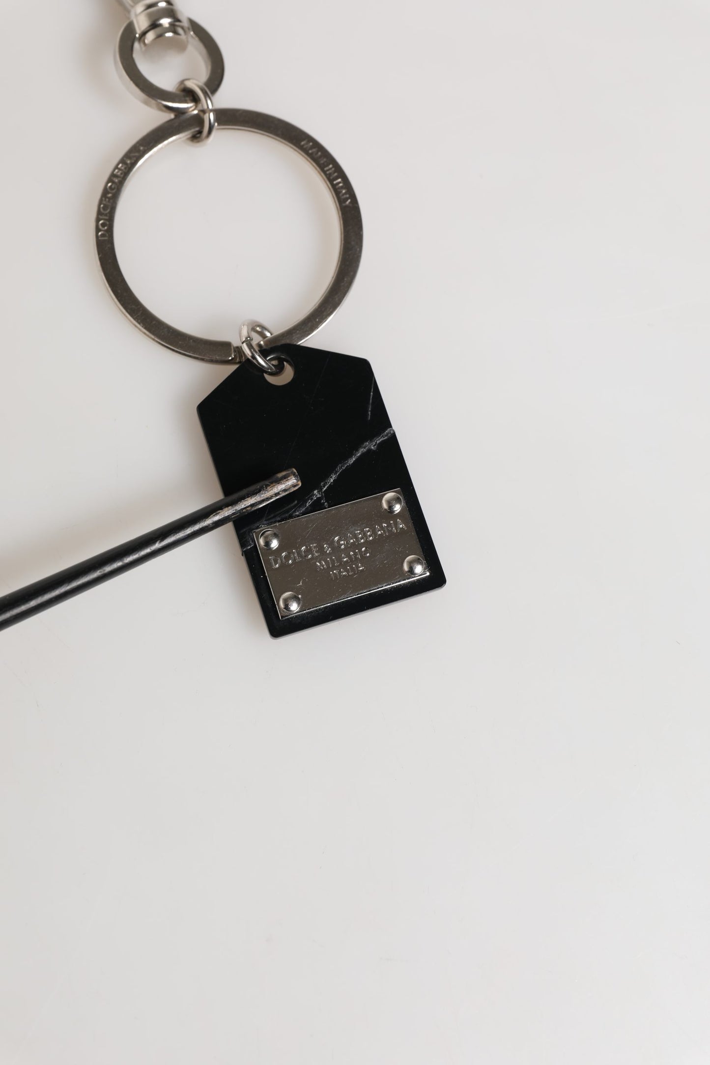 Black Silver Brass LogoPlaque Metal Ring Keyring Keychain