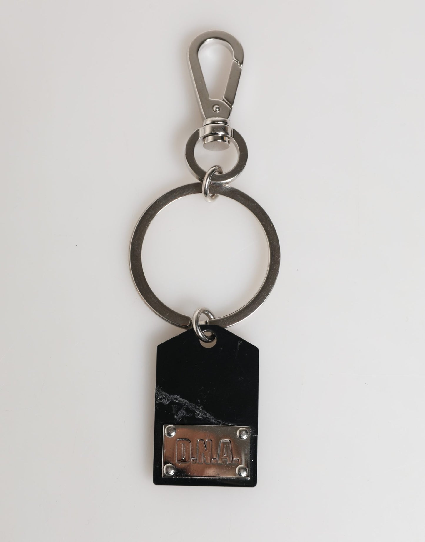 Black Silver Brass LogoPlaque Metal Ring Keyring Keychain