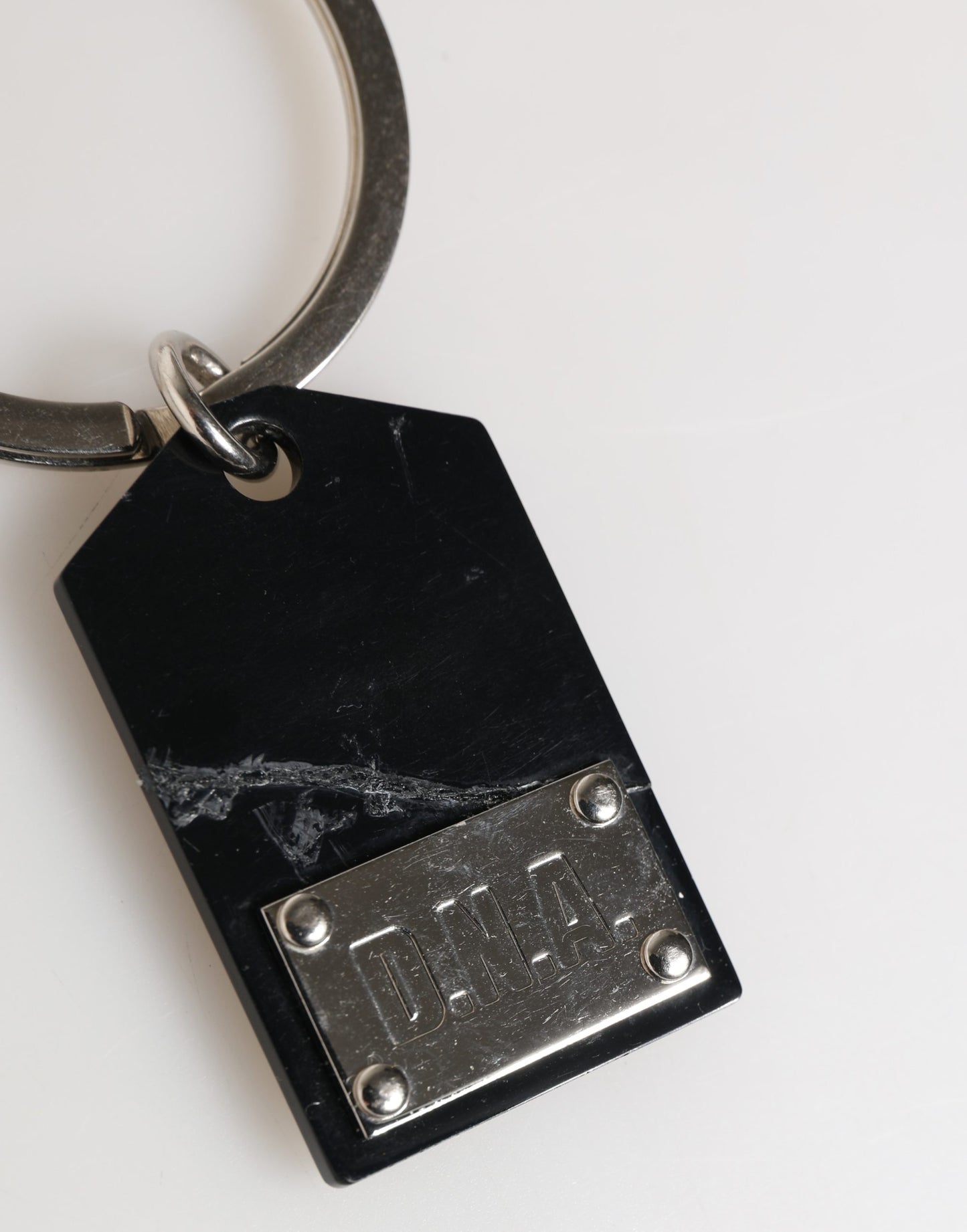 Black Silver Brass LogoPlaque Metal Ring Keyring Keychain