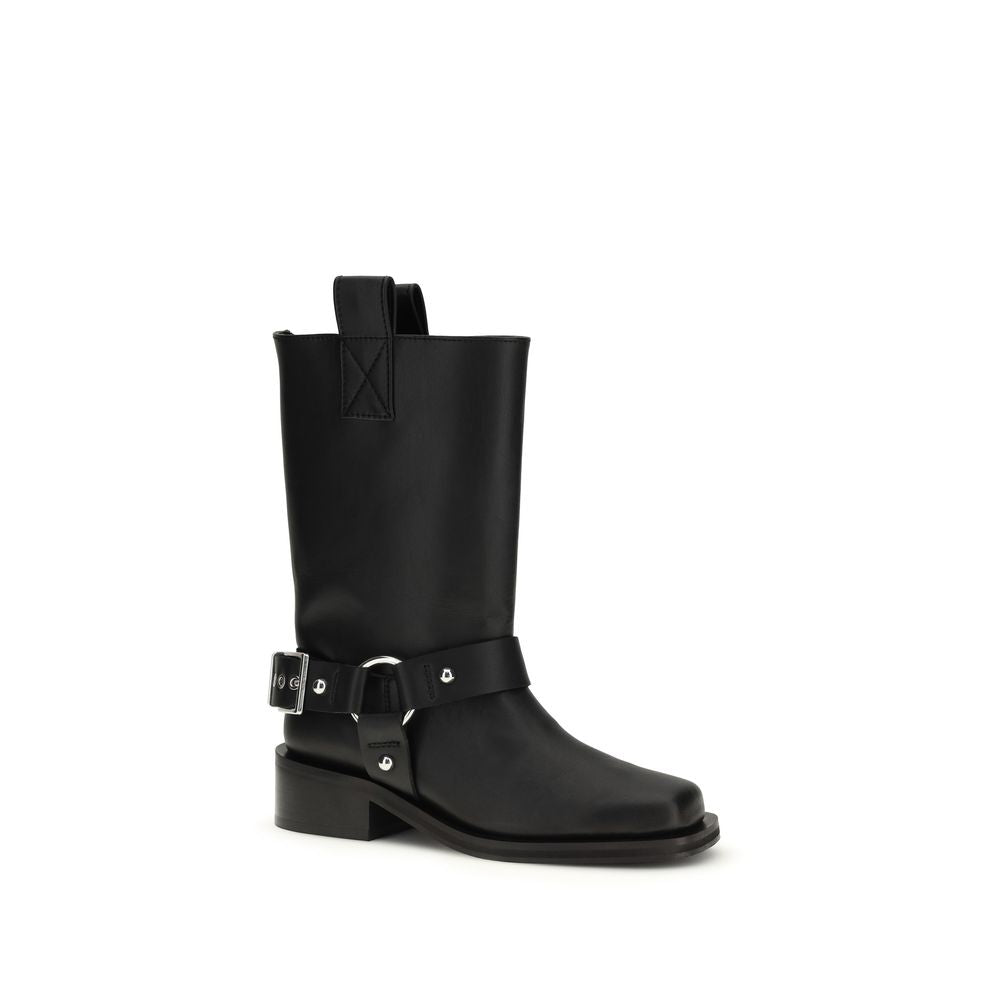 Black Calf Leather Bos Taurus Flat Boots
