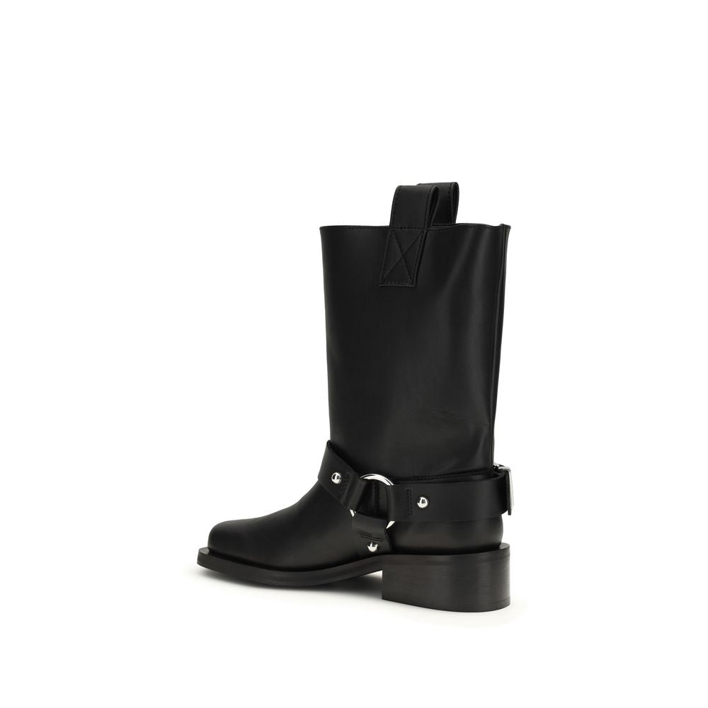 Black Calf Leather Bos Taurus Flat Boots