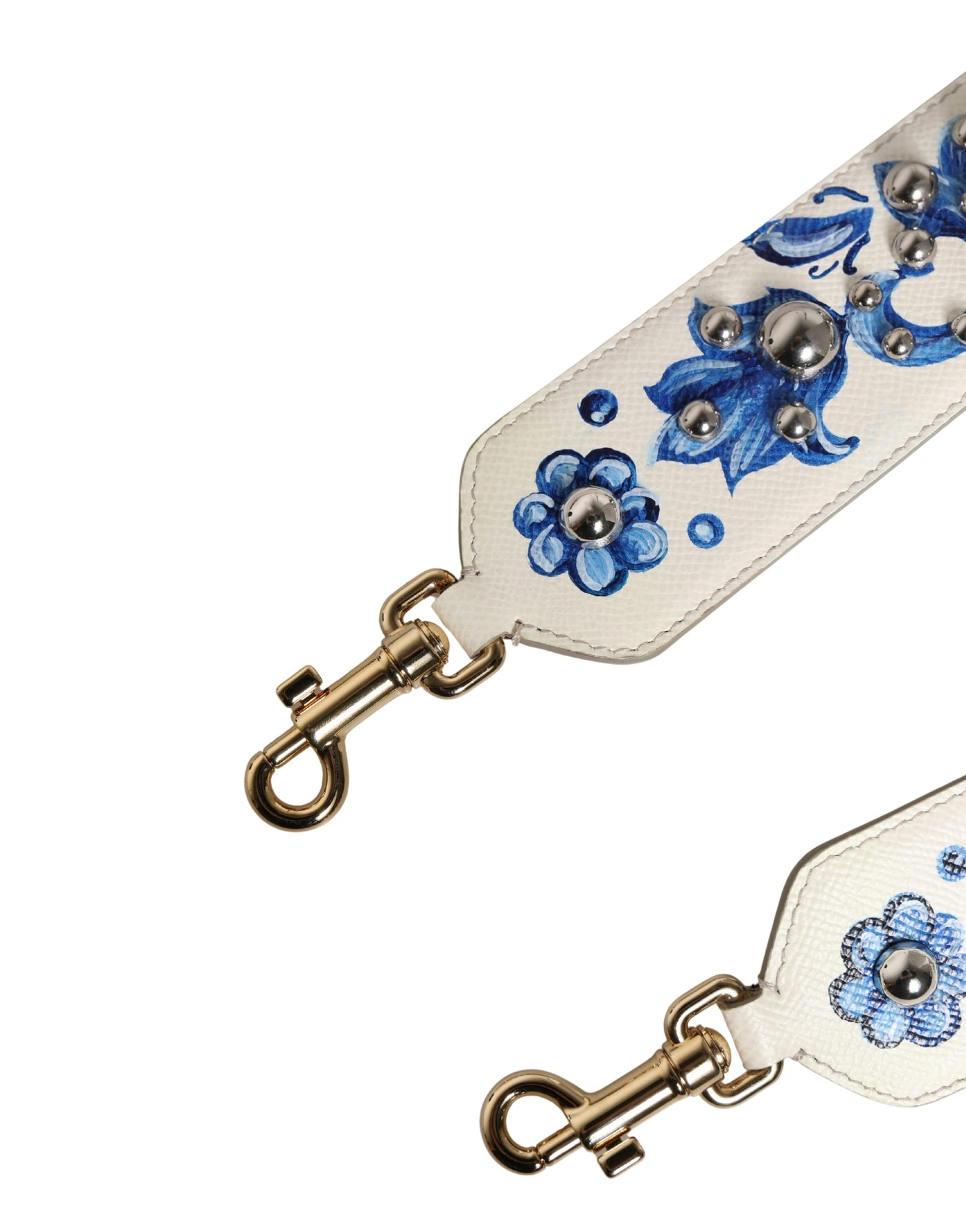 White Blue Floral Leather Stud Accessory Shoulder Strap