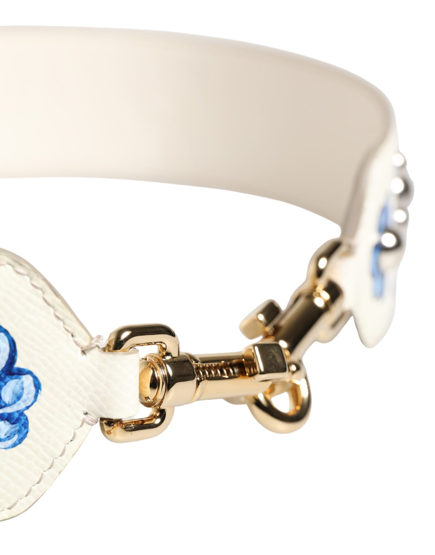 White Blue Floral Leather Stud Accessory Shoulder Strap
