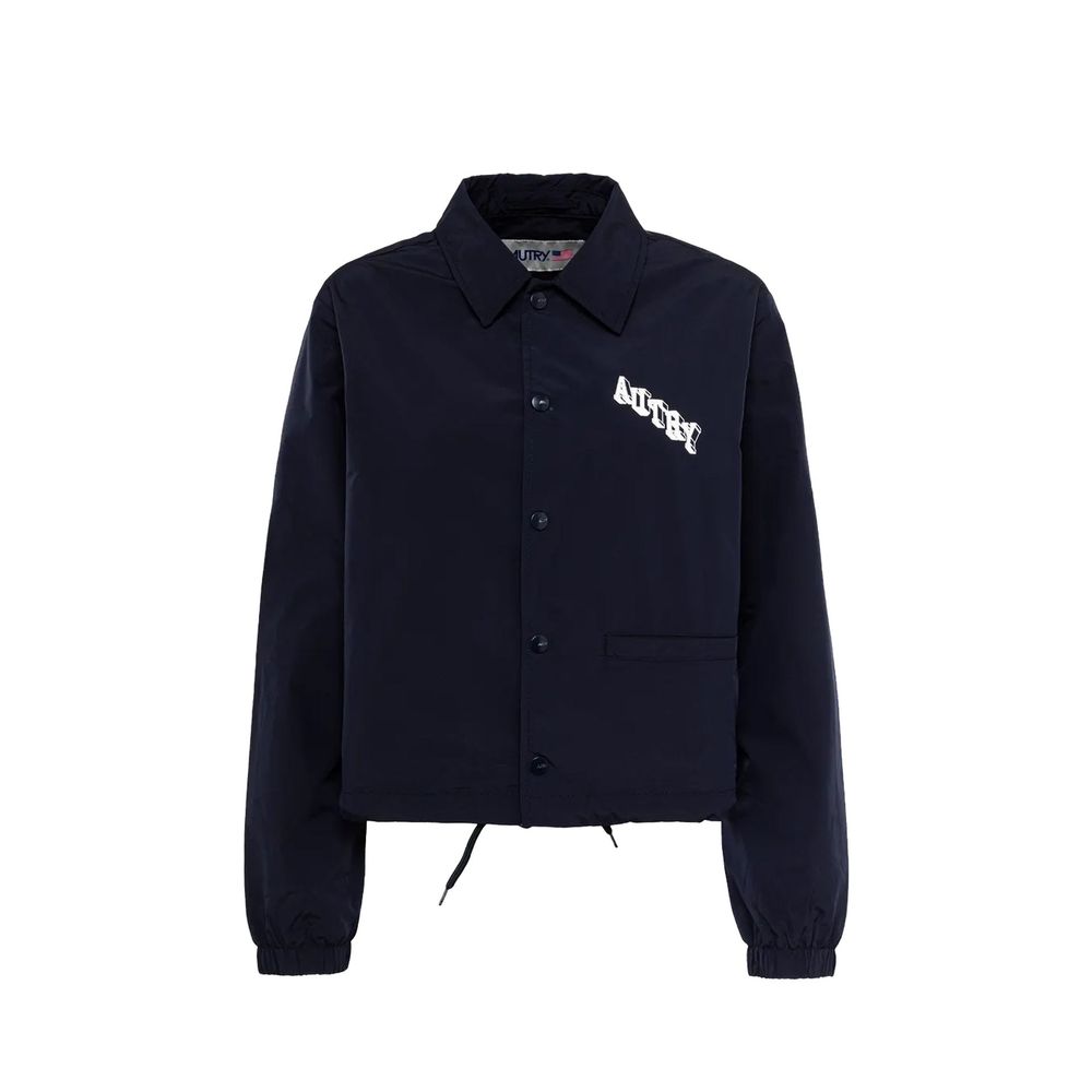 Blue Polyester Full-Length Jacket