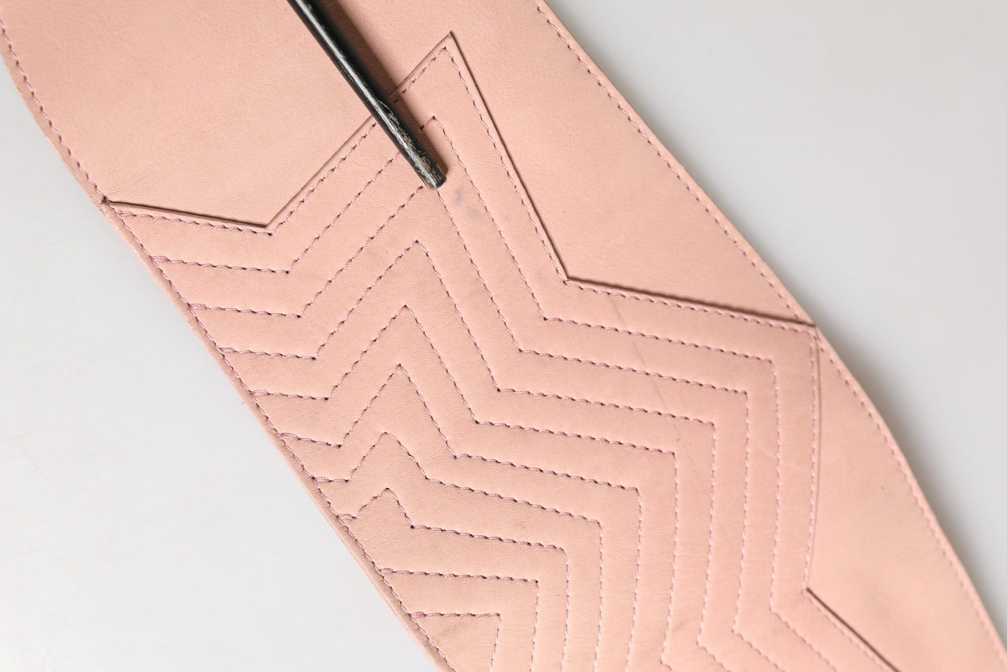 Light Pink Leather Wide Waist Round Buckle Belt