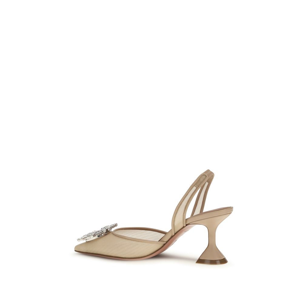 Beige Polyester High Heel Pumps