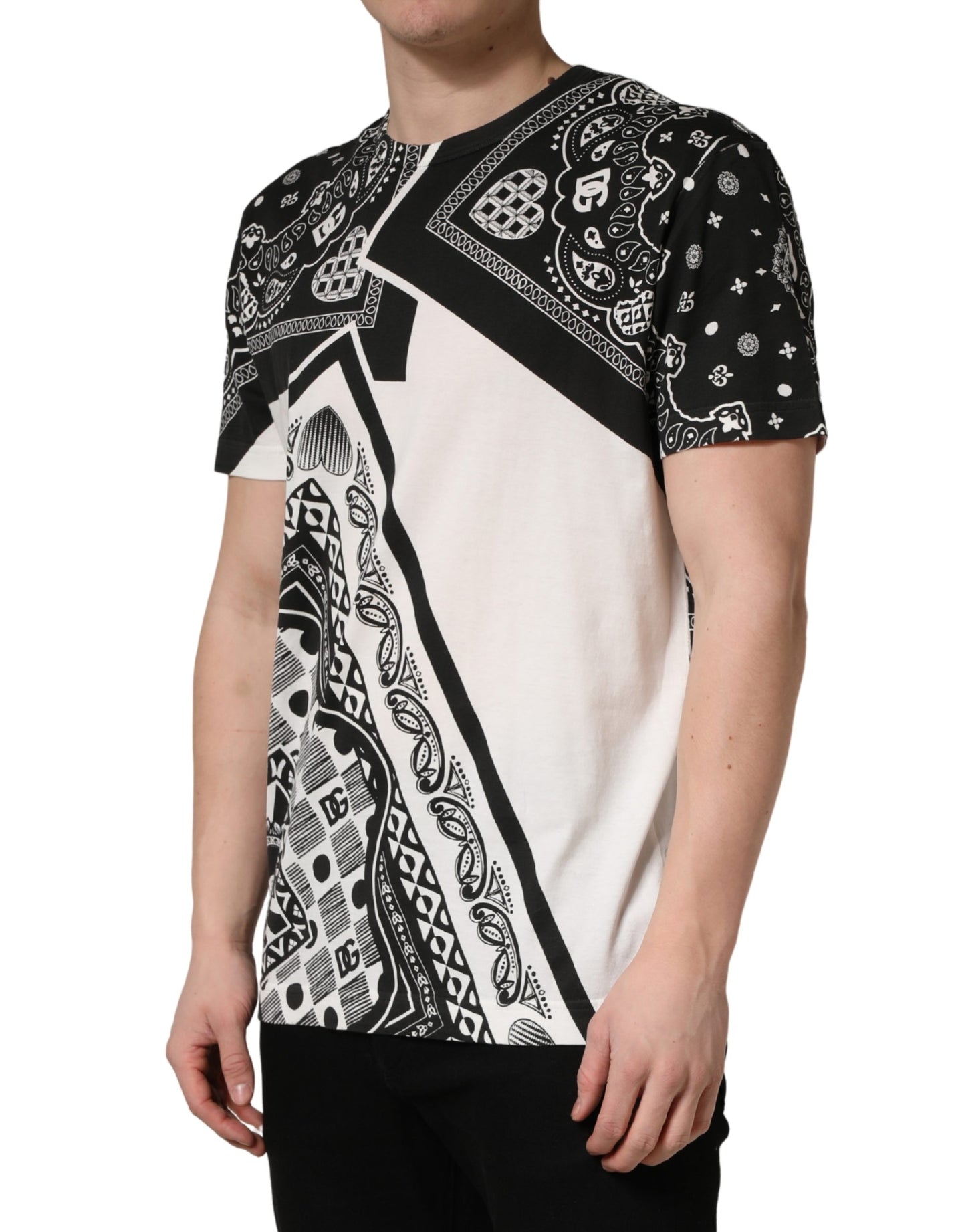 Black White Bandana Cotton Crew Neck T-shirt