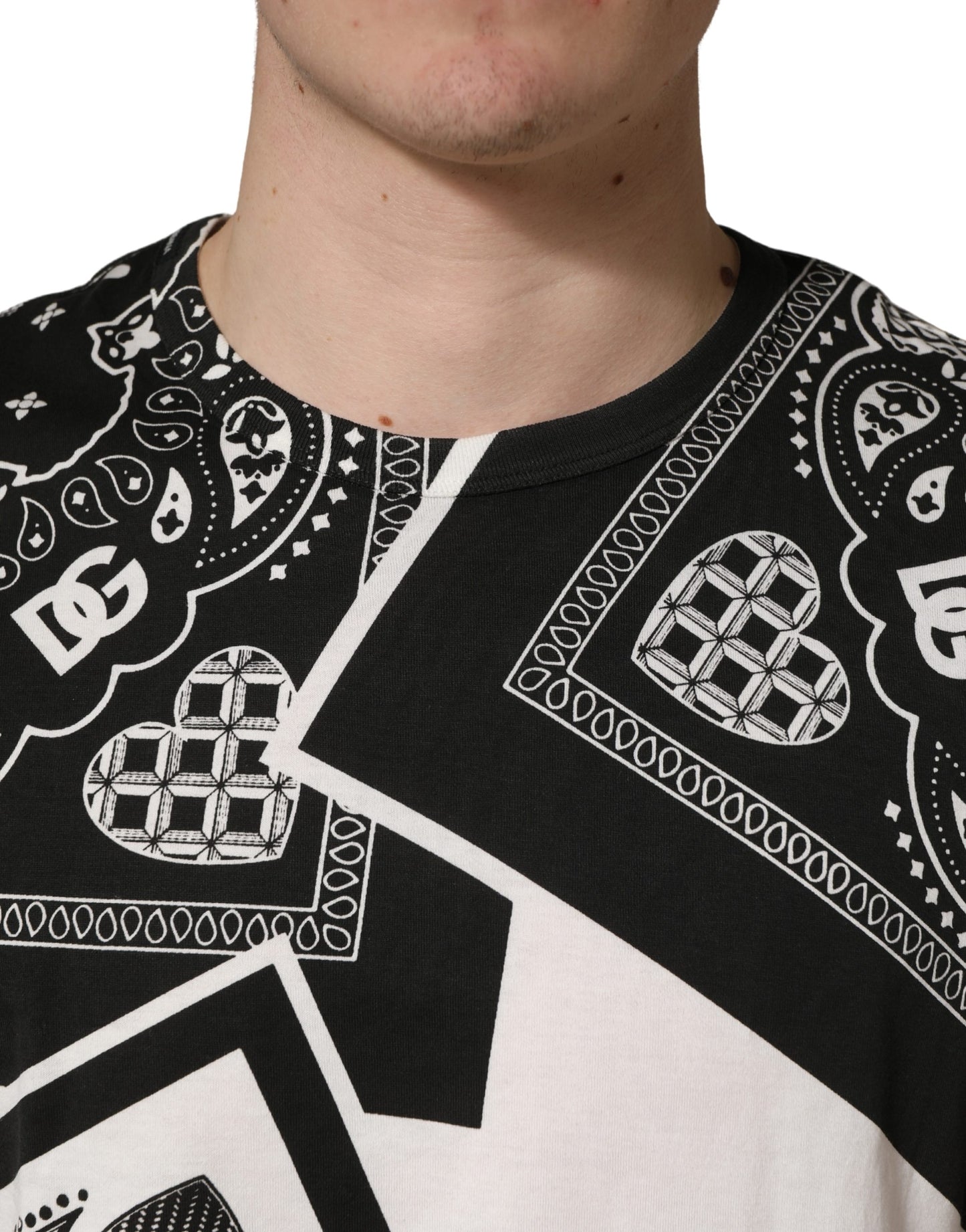 Black White Bandana Cotton Crew Neck T-shirt