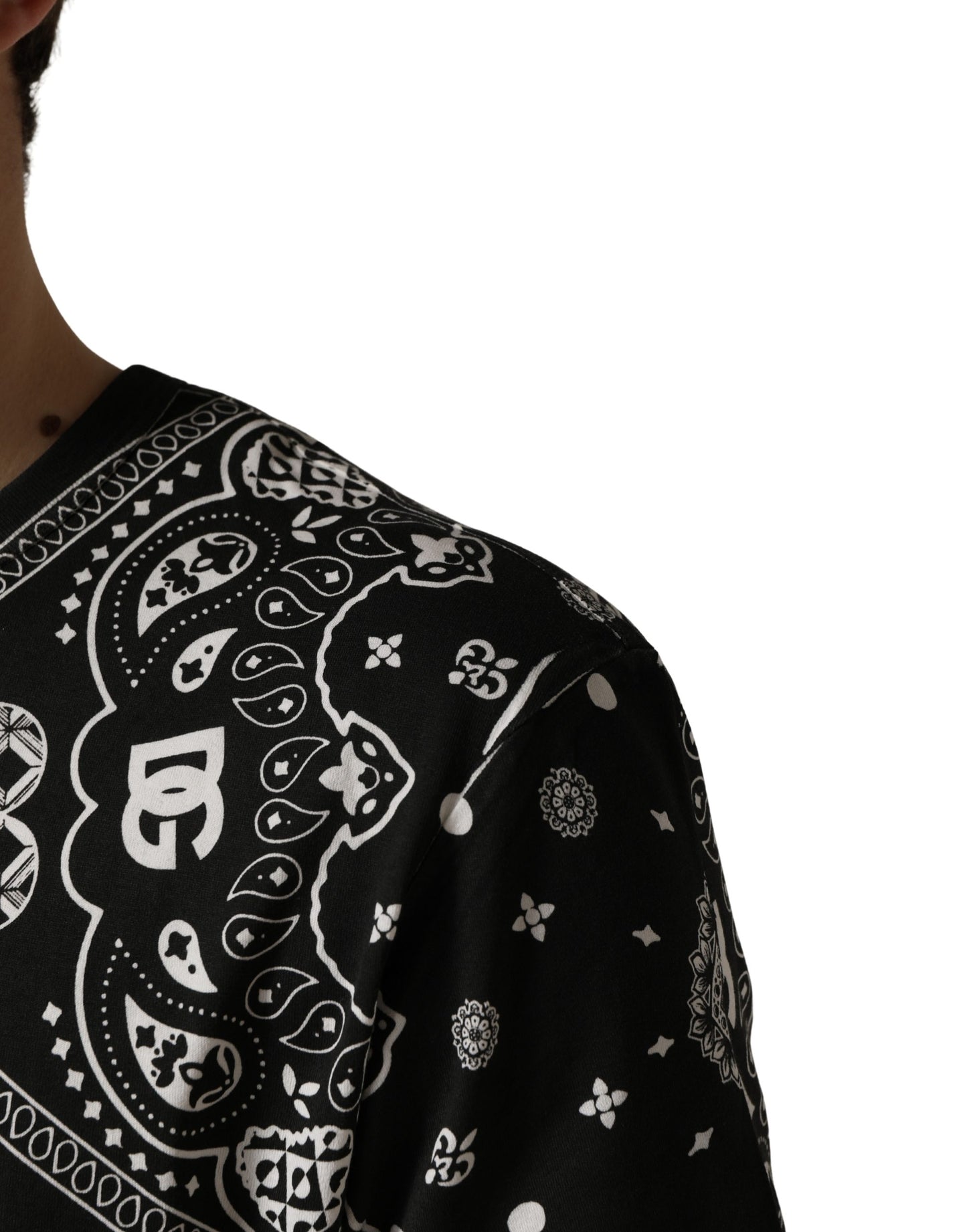 Black White Bandana Cotton Crew Neck T-shirt