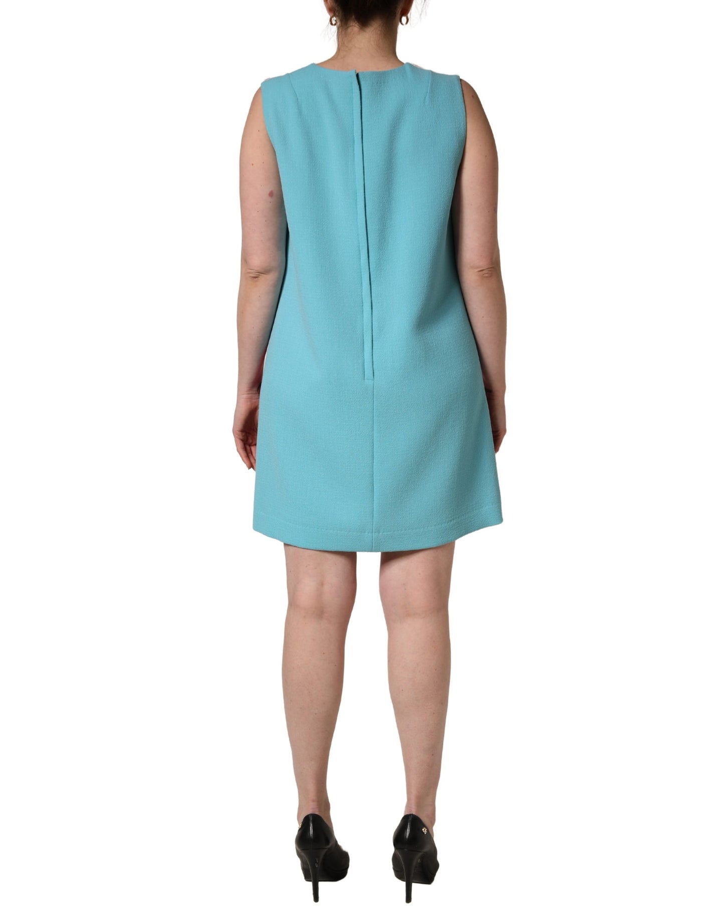 Pink Blue Wool Sleeveless Shift Mini Dress