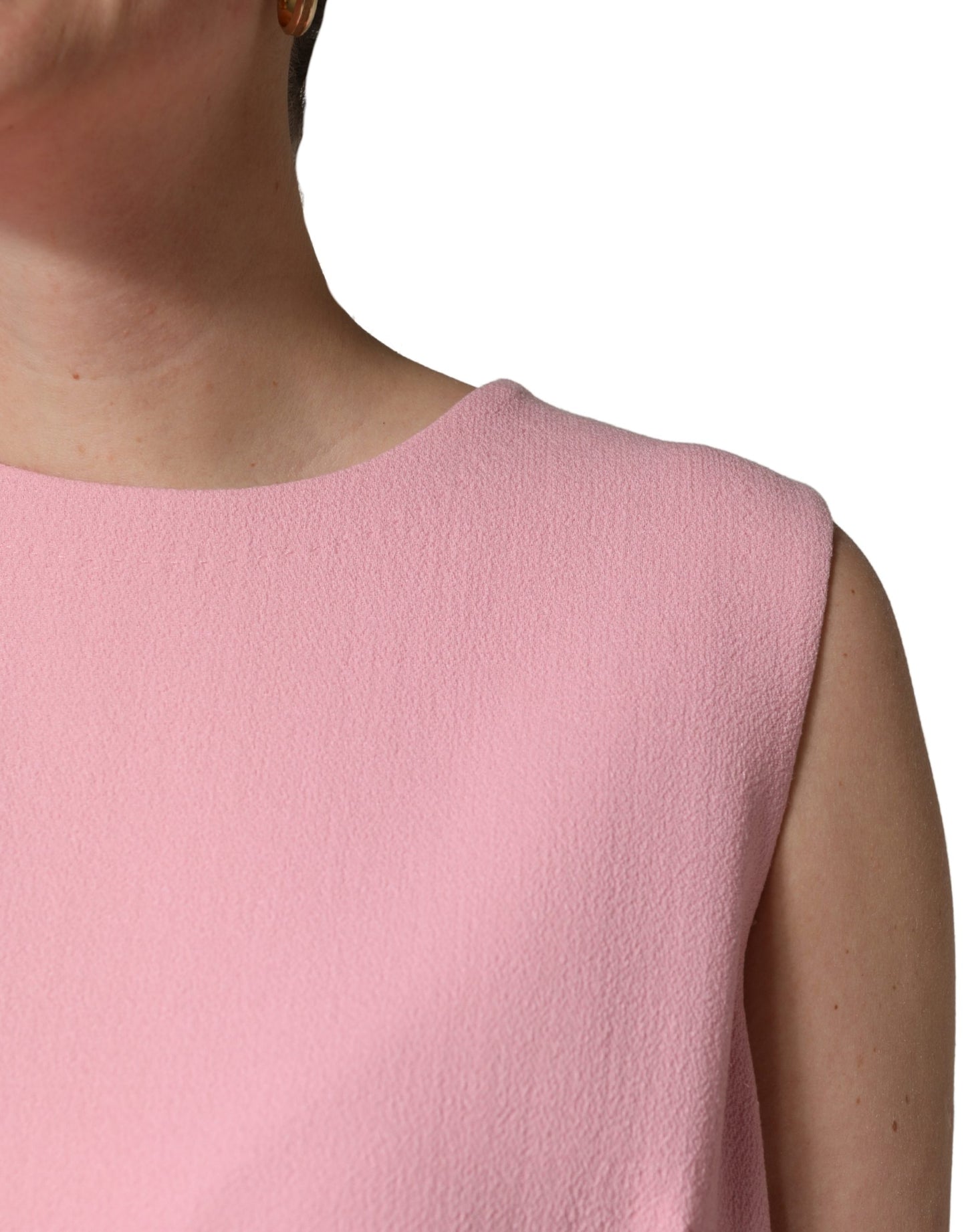 Pink Blue Wool Sleeveless Shift Mini Dress