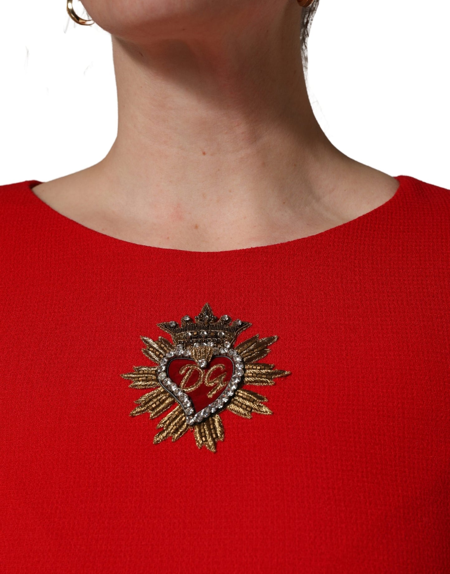 Red Heart Emmbellished Wool Mini Dress