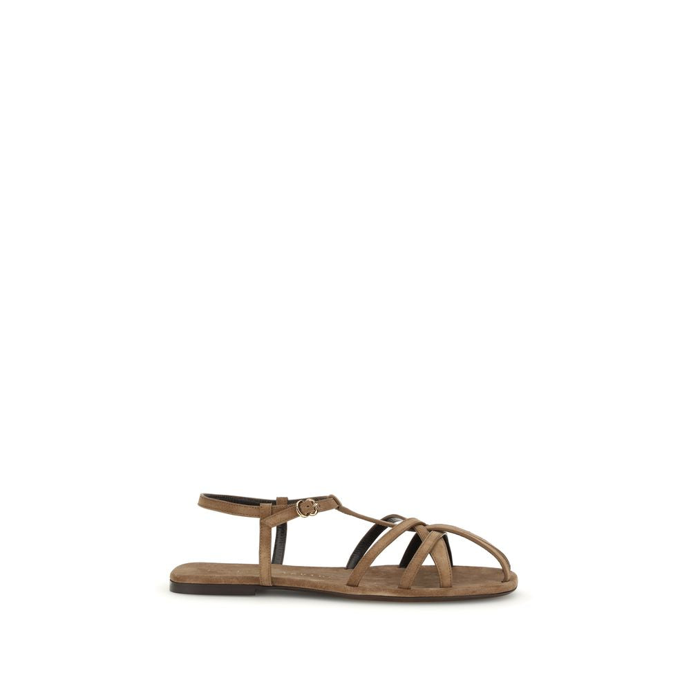 Brown Calf Leather Bos Taurus Flat Sandals