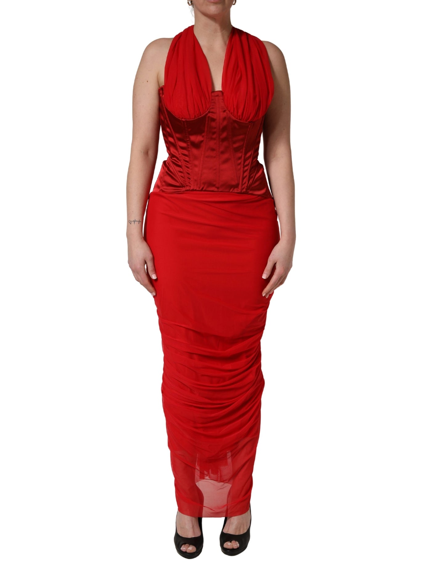 Red Halter Corset Sleeveless Sheath Dress