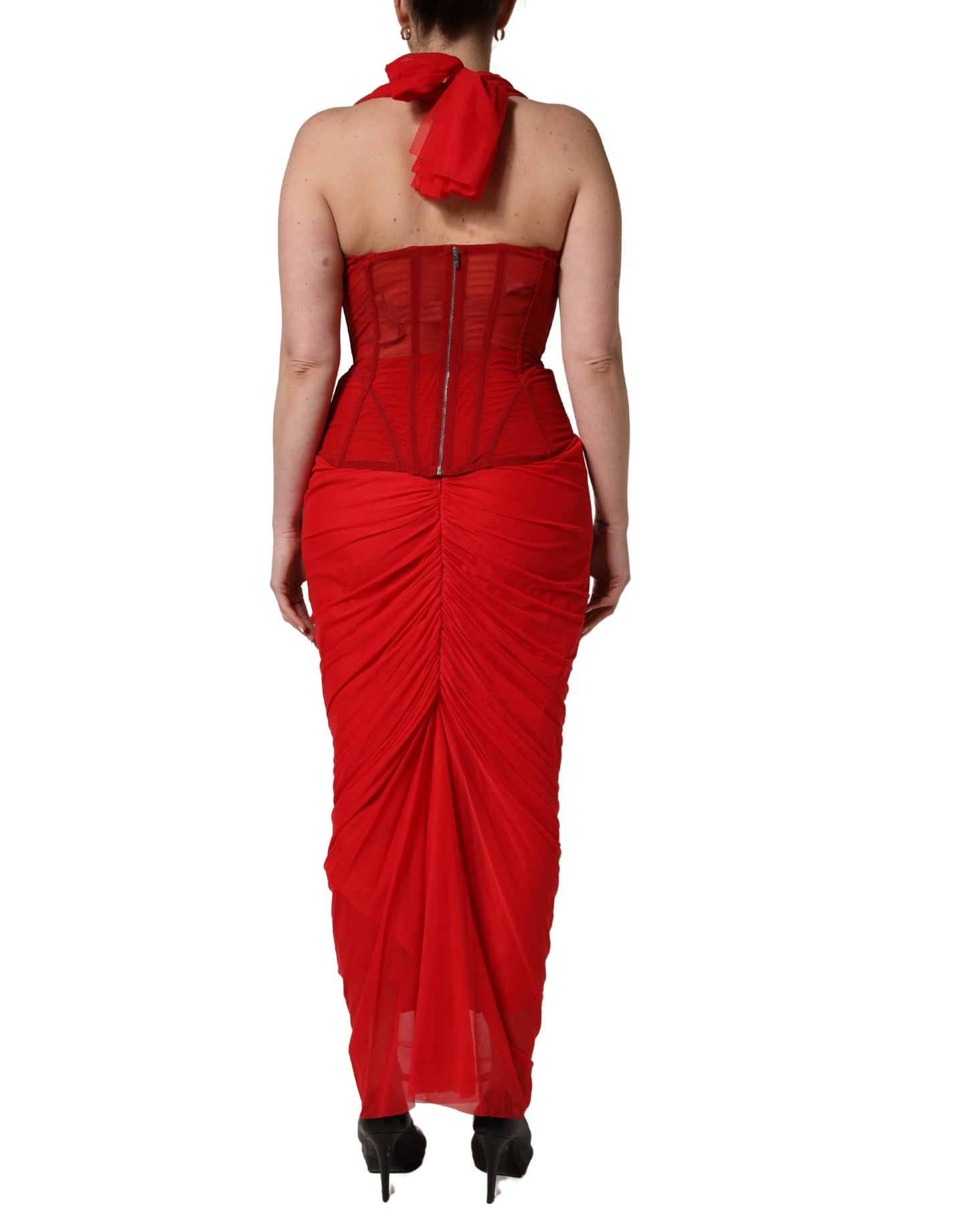 Red Halter Corset Sleeveless Sheath Dress