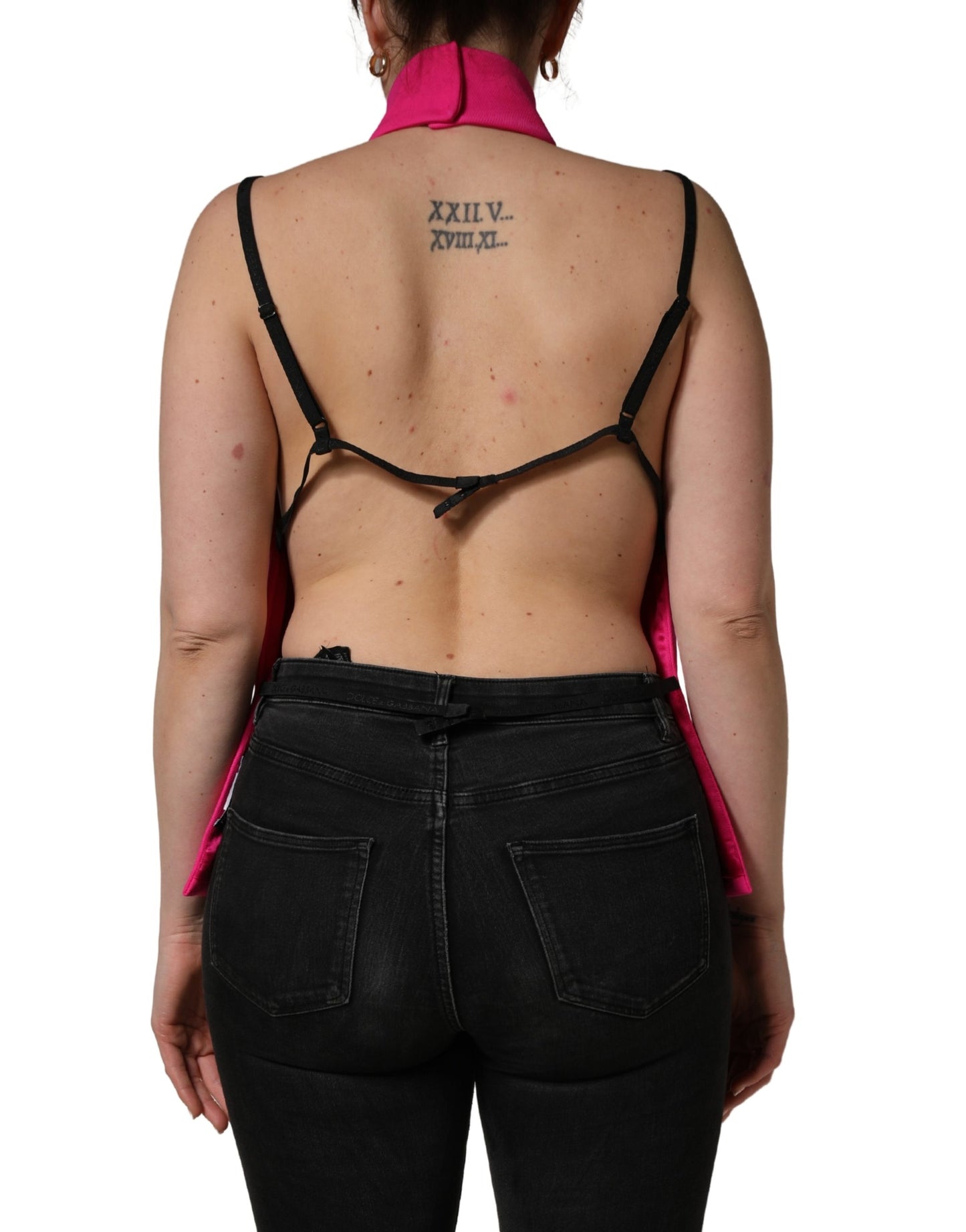 Hot Pink Wool Backless Sleeveless Tank Top