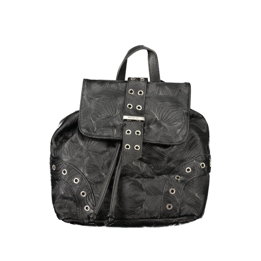 Black Polyurethane Women Backpack