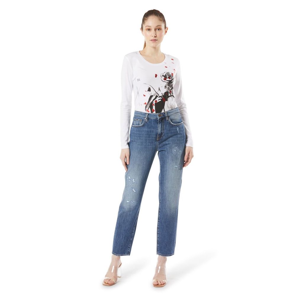 Blue Cotton Straight-Leg Jeans