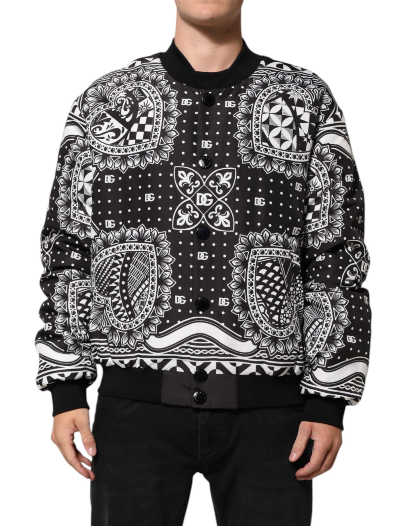 Black White BandanaPrint Men Bomber Jacket