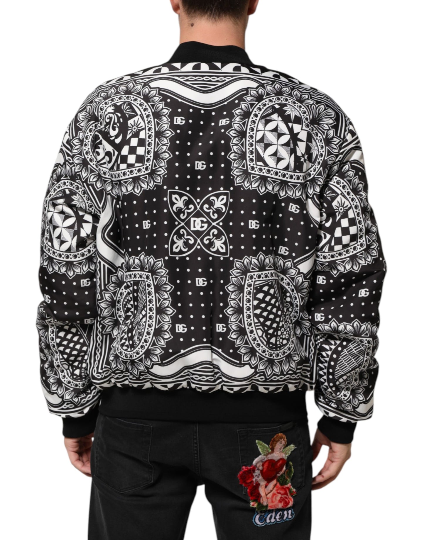 Black White BandanaPrint Men Bomber Jacket