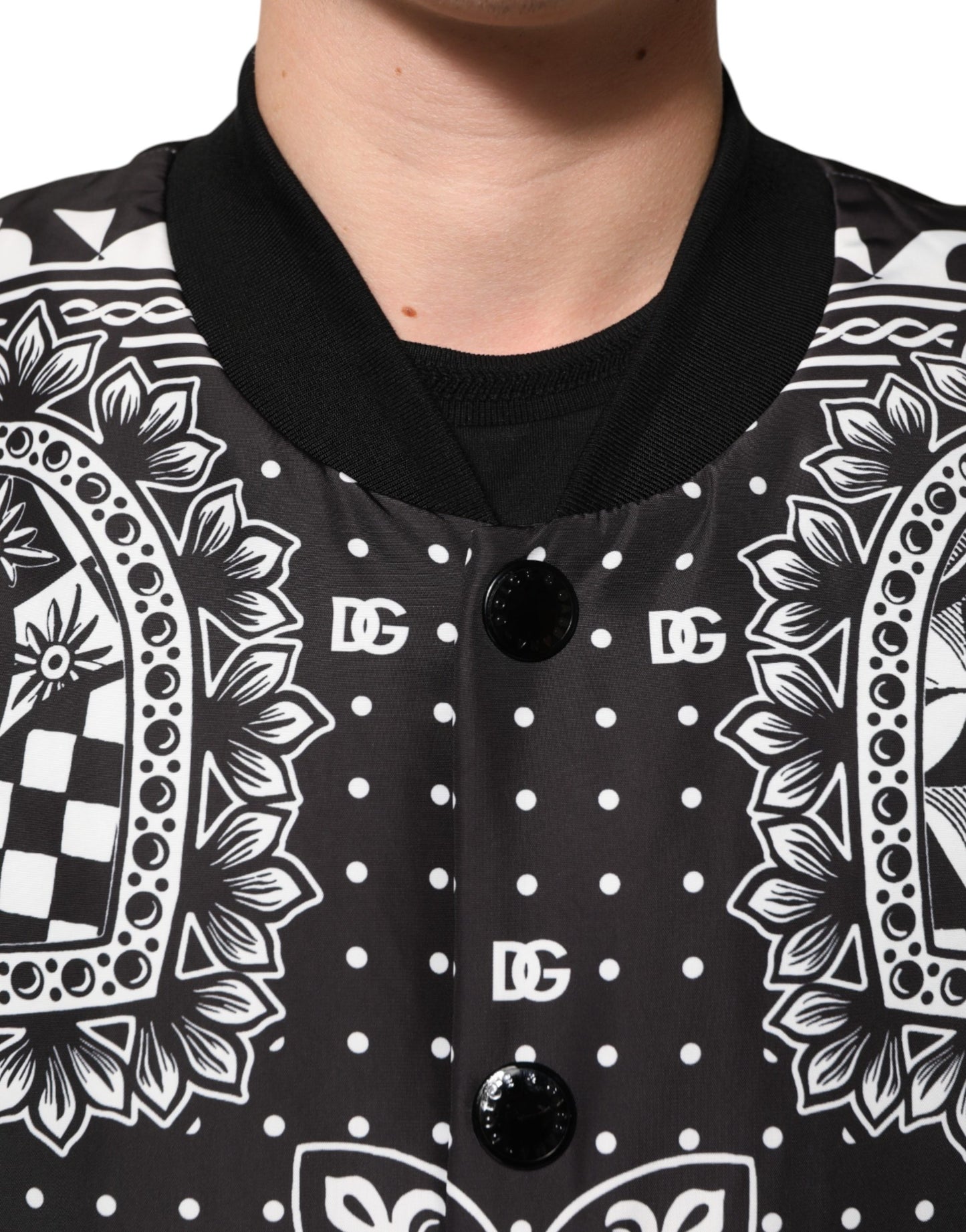 Black White BandanaPrint Men Bomber Jacket