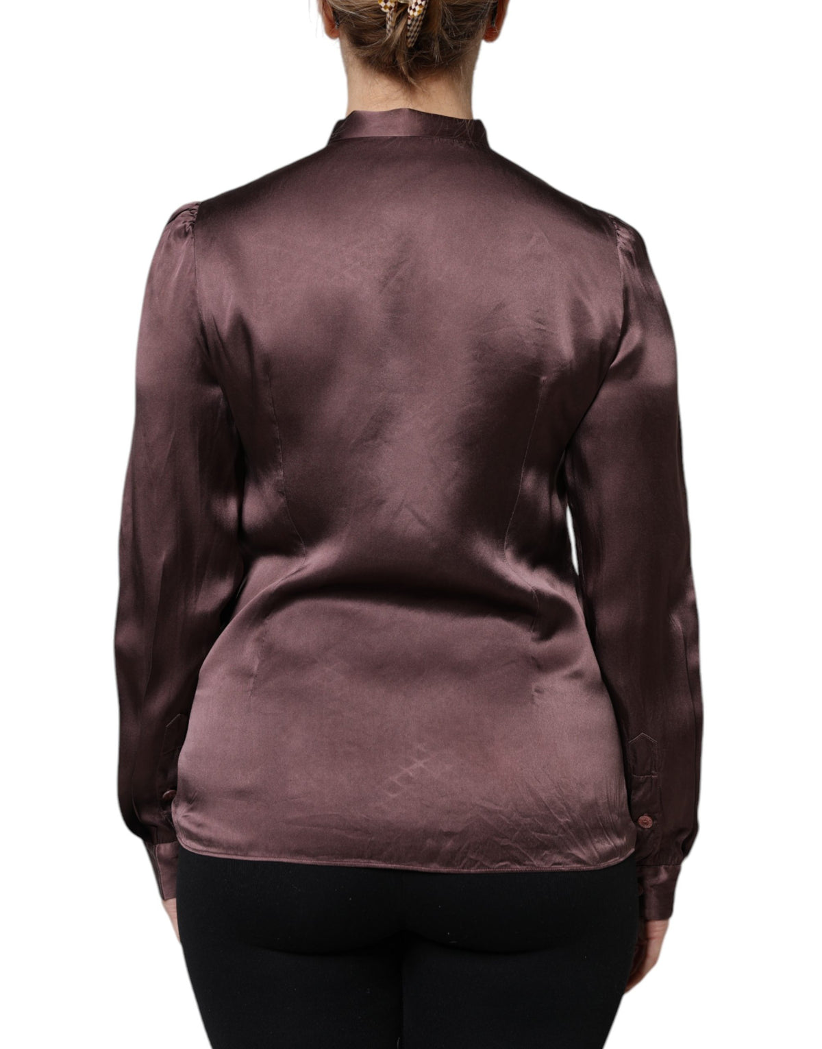 Violet Satin Long Sleeve Ascot Tie Shirt Top