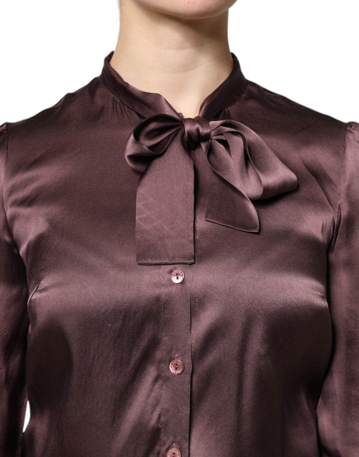 Violet Satin Long Sleeve Ascot Tie Shirt Top