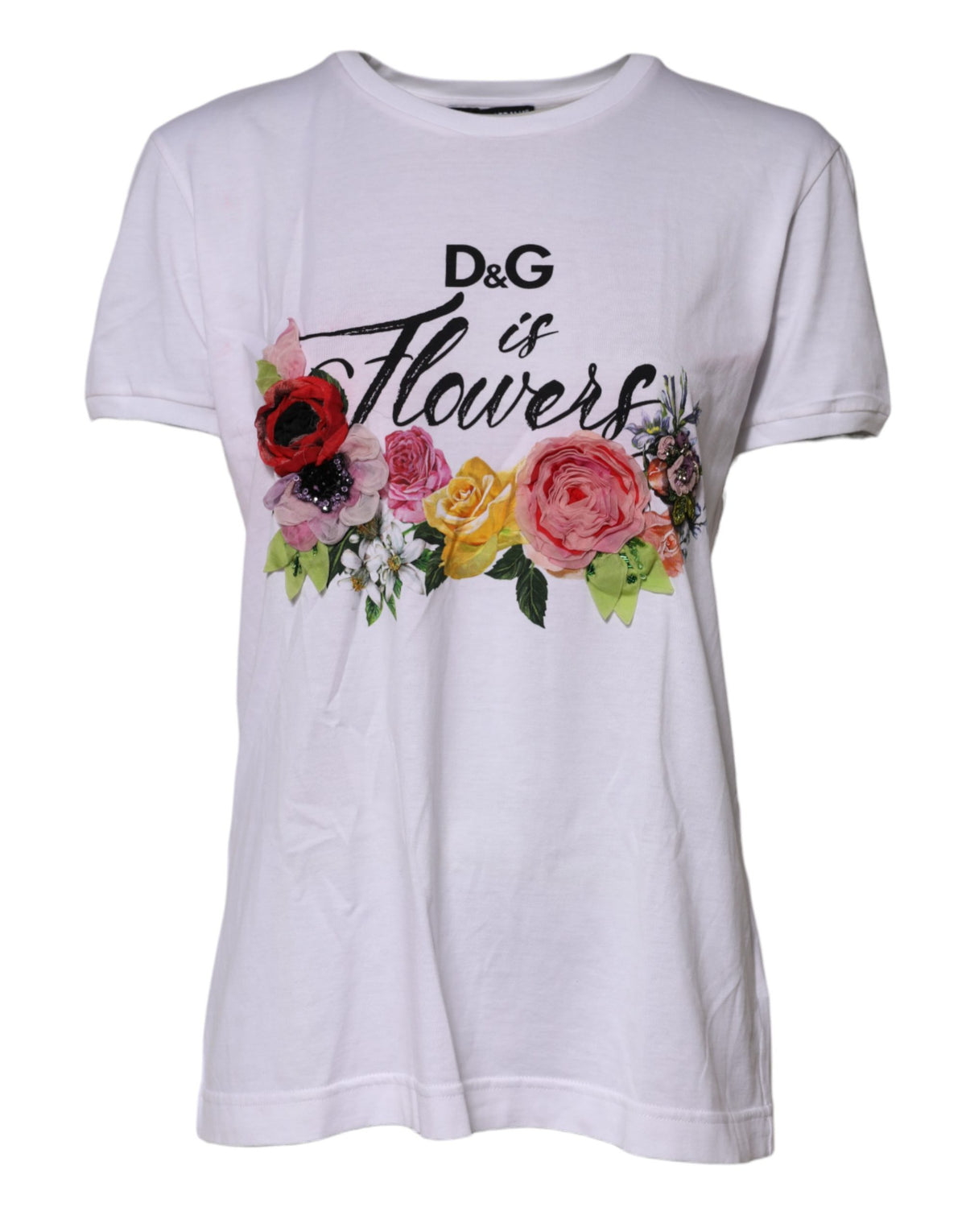 White D&G Is Flowers Embellished T-shirt