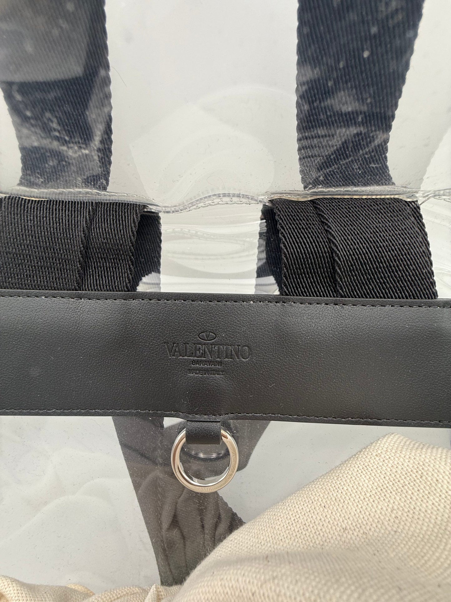 VALENTINO GARAVANI Leather and Transparent Plastic Backpack