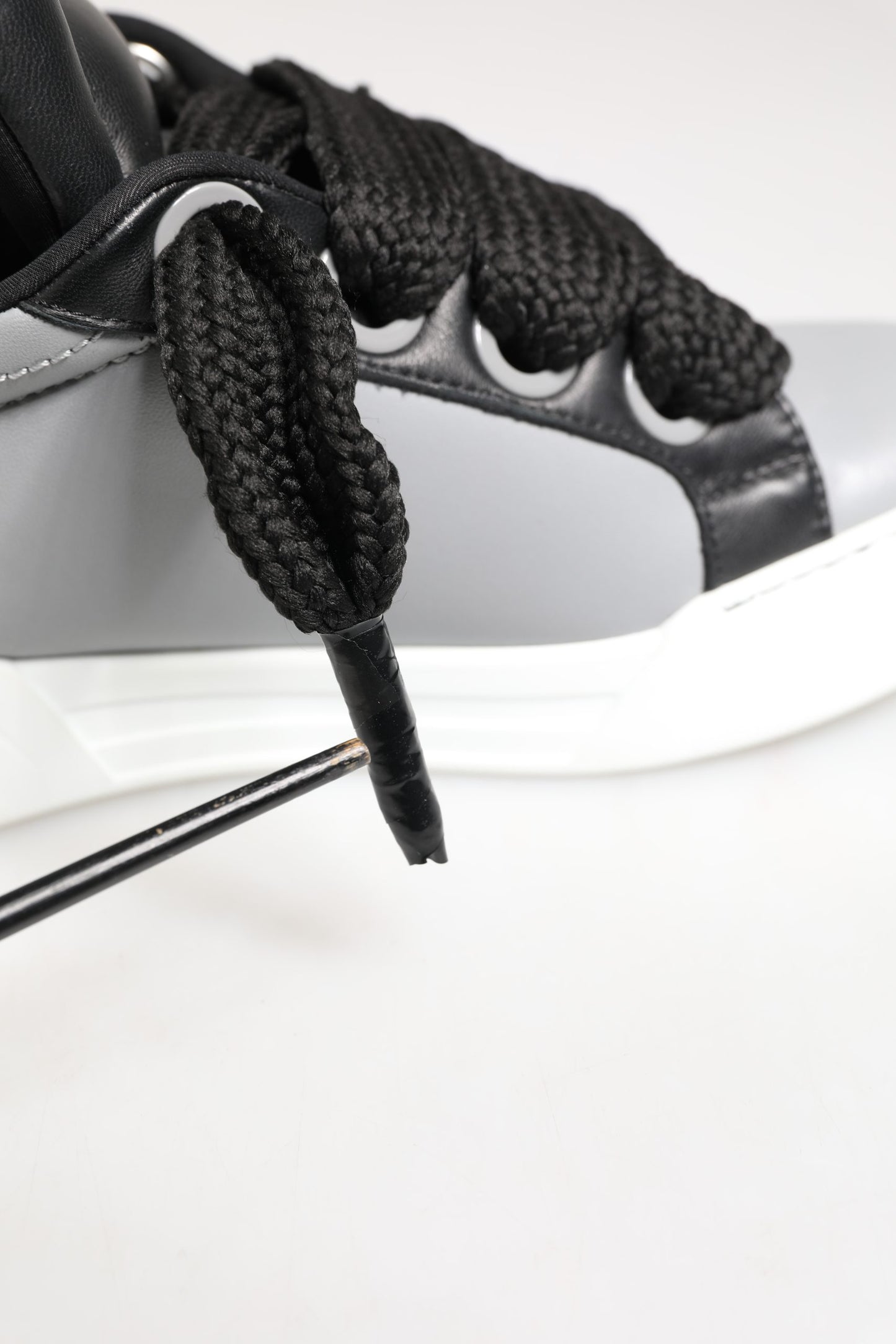 Gray Leather Low Top Lace Up Sneakers Shoes