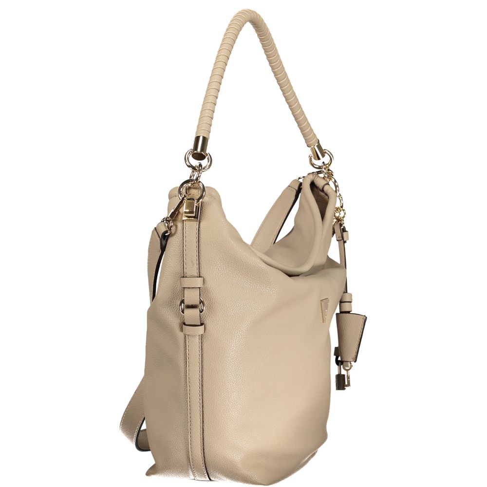 Beige Polyurethane Women Handbag