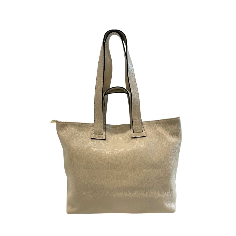 Beige Leather Women Shoulder Bag