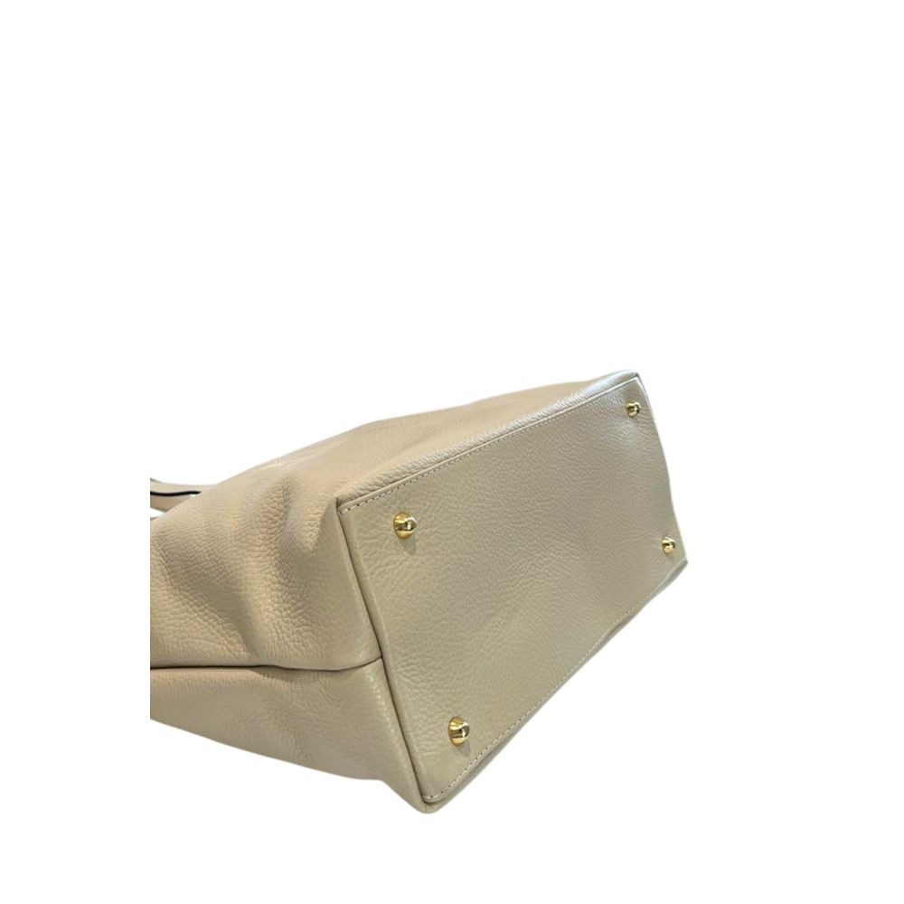 Beige Leather Women Shoulder Bag