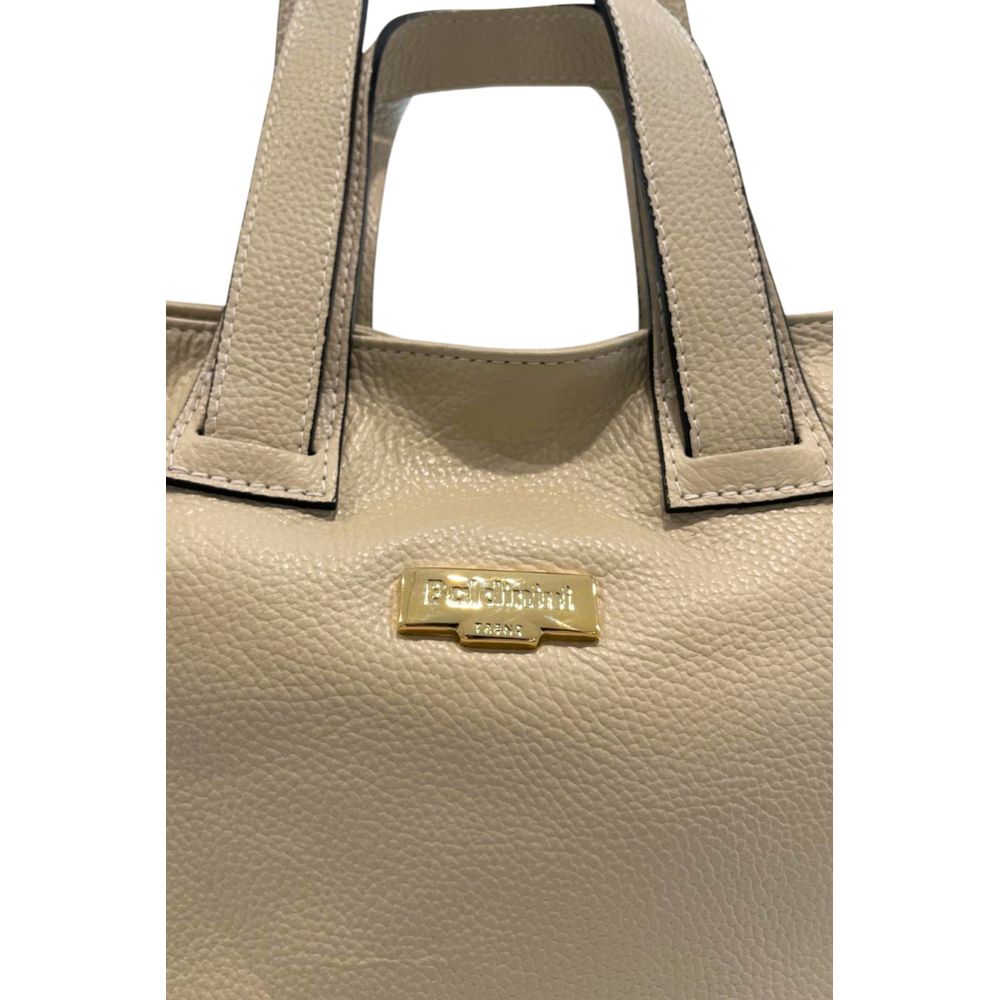 Beige Leather Women Shoulder Bag