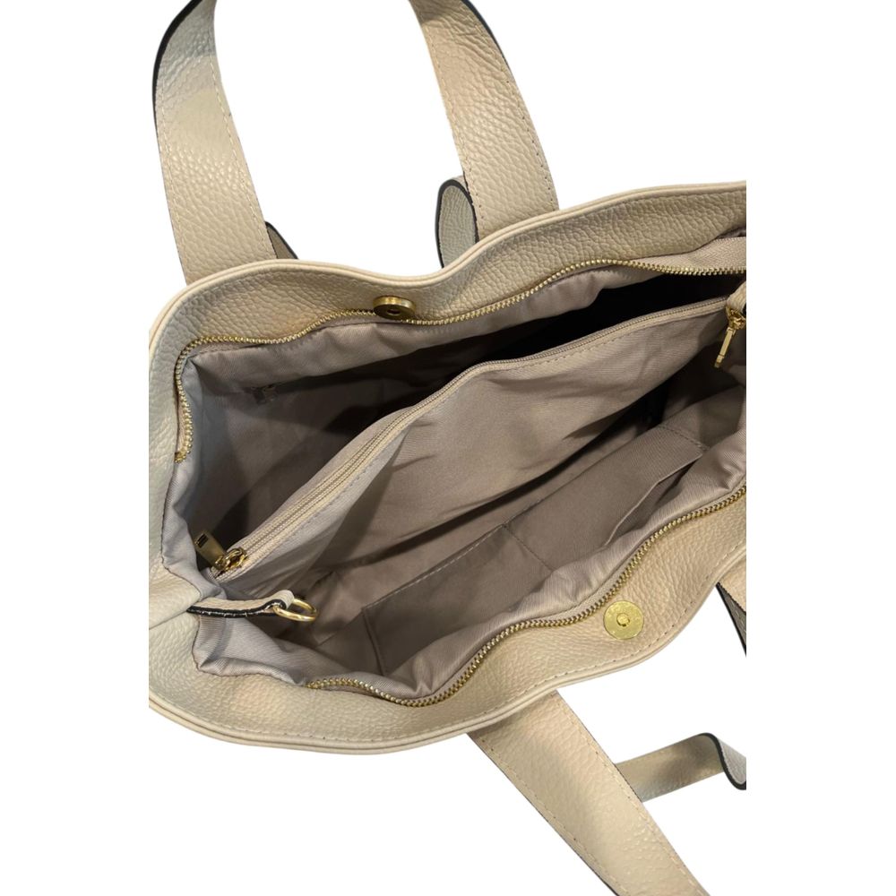 Beige Leather Women Shoulder Bag