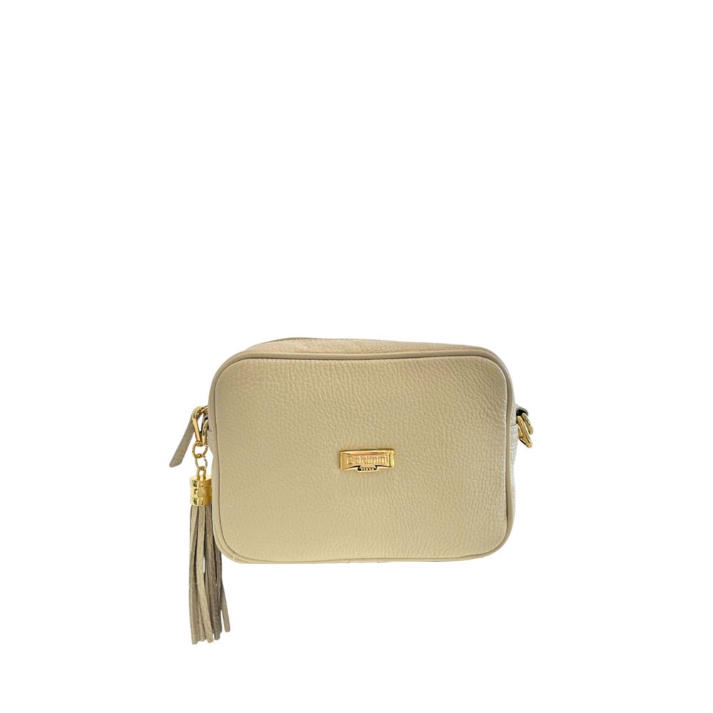 Beige Cowhide Leather Women Crossbody Bag