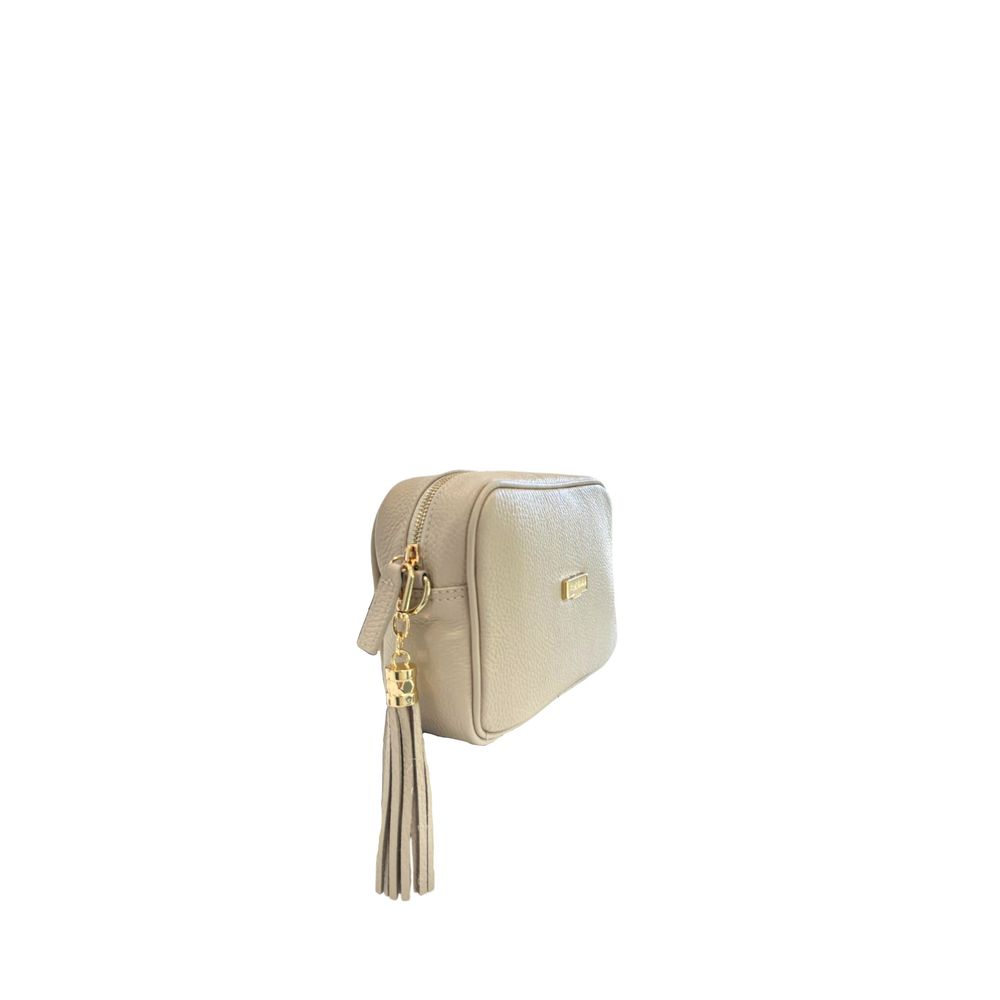 Beige Cowhide Leather Women Crossbody Bag