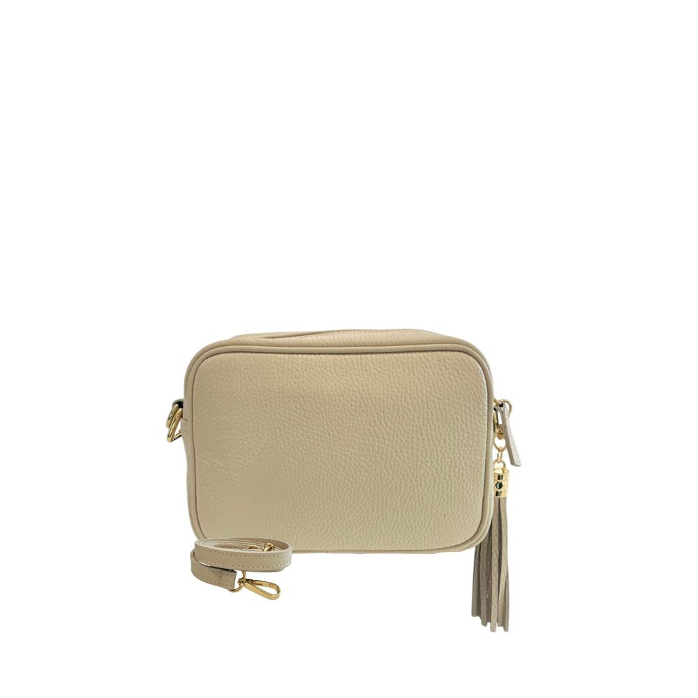 Beige Cowhide Leather Women Crossbody Bag