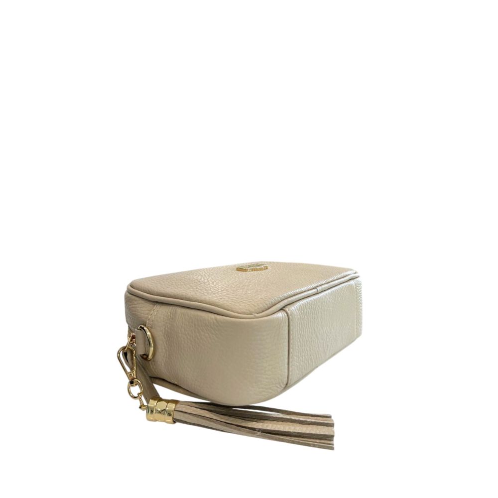Beige Cowhide Leather Women Crossbody Bag