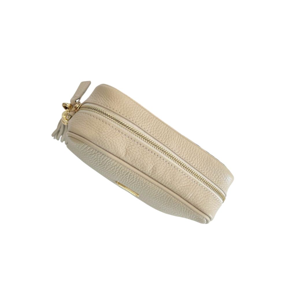 Beige Cowhide Leather Women Crossbody Bag