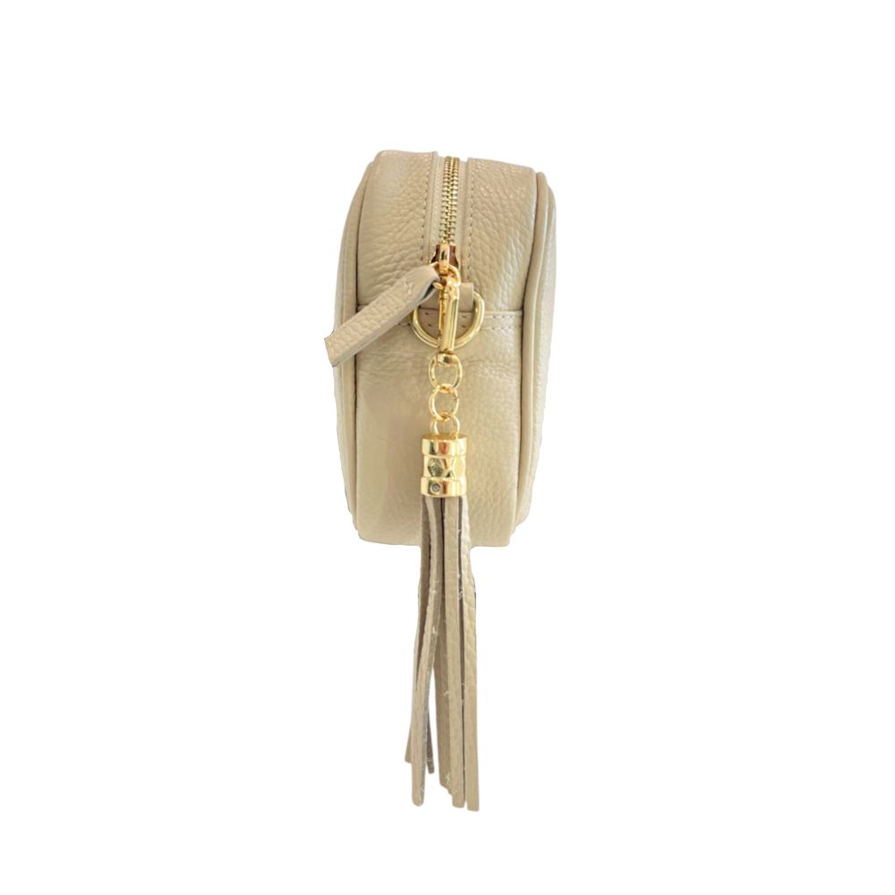 Beige Cowhide Leather Women Crossbody Bag