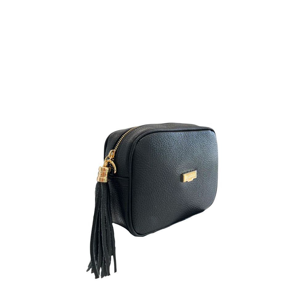 Black Cowhide Leather Women Crossbody